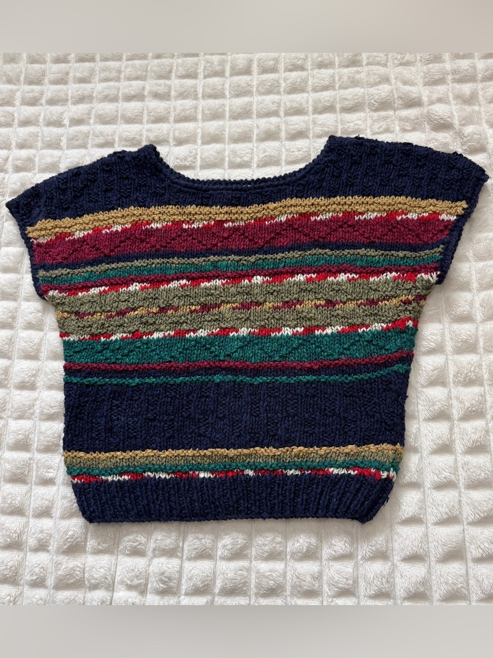 Vintage Yves Jennet Medium Striped Knit Sweater Top Vest ~ Y2K Boho Linen